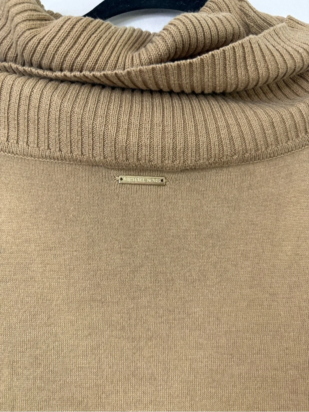 Michael Kors Fringe Hem Cowl Neck Sweater Oversized Fit - Camel Size Smallaa